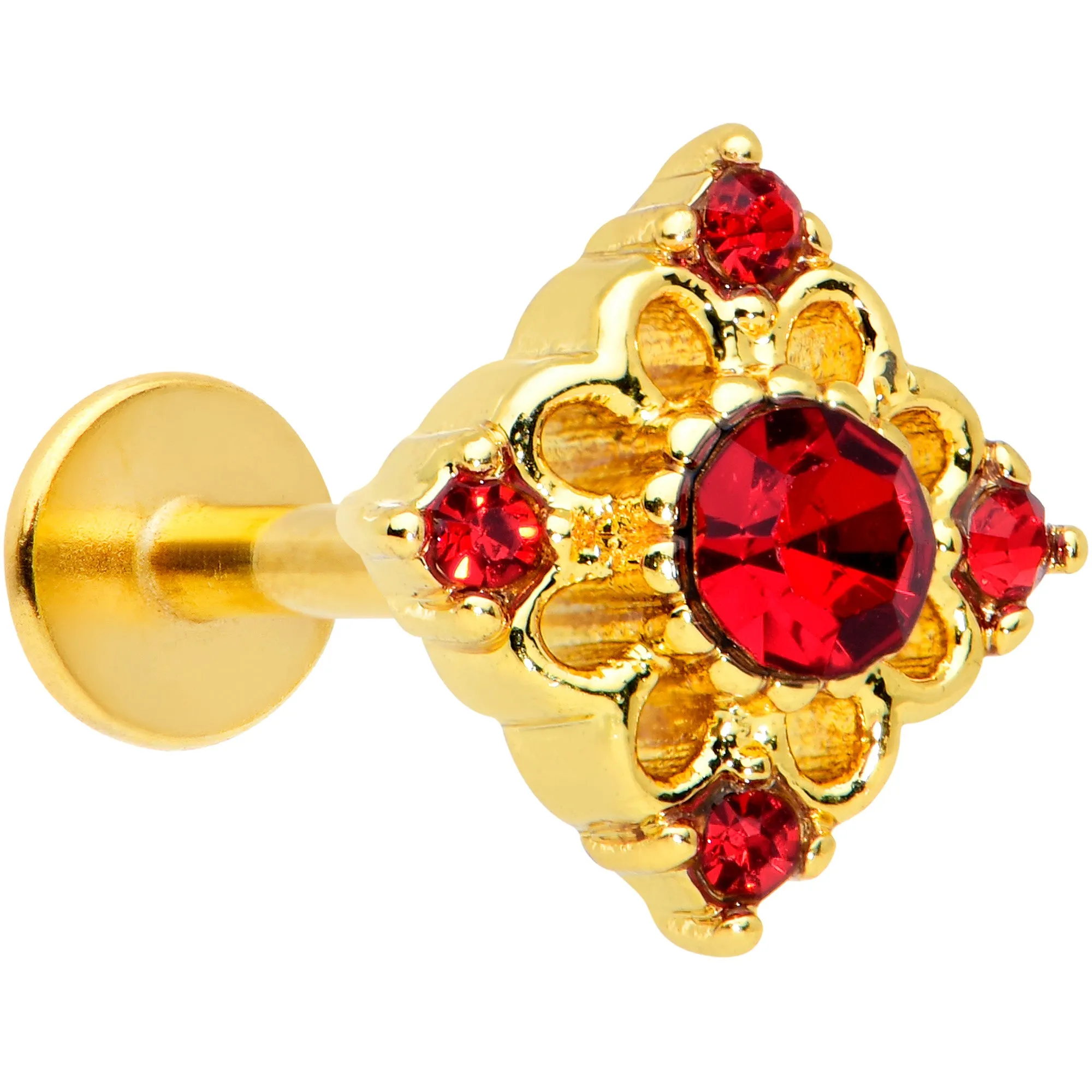 16 Gauge 5/16 Red Gem Gold Tone Regal Rhombus Labret Monroe Tragus
