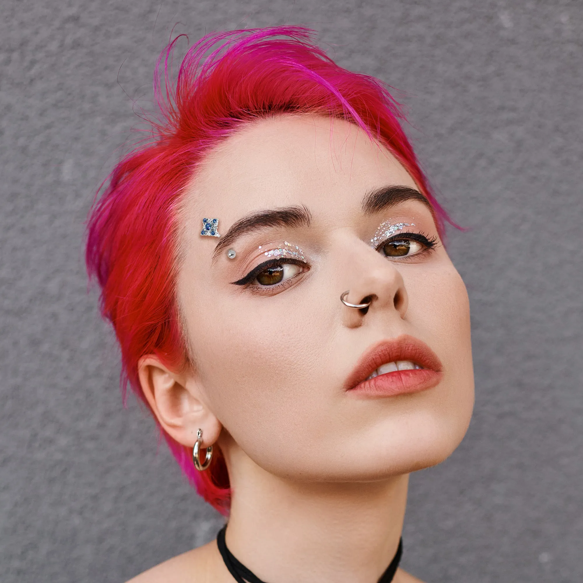 16 Gauge 5/16 Vitrail CZ Gem Beauty Cross Curved Eyebrow Ring