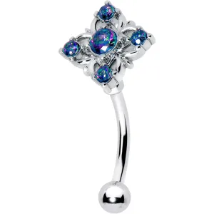 16 Gauge 5/16 Vitrail CZ Gem Beauty Cross Curved Eyebrow Ring