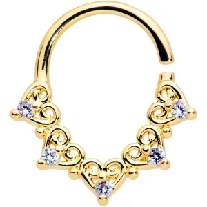 18 Gauge 5/16 Clear CZ Gem Gold Tone Heart Filigree Closure Ring