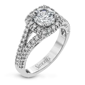 18 Karat White Gold Round Halo Engagement Ring