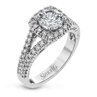 18 Karat White Gold Round Halo Engagement Ring