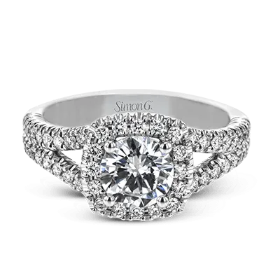 18 Karat White Gold Round Halo Engagement Ring