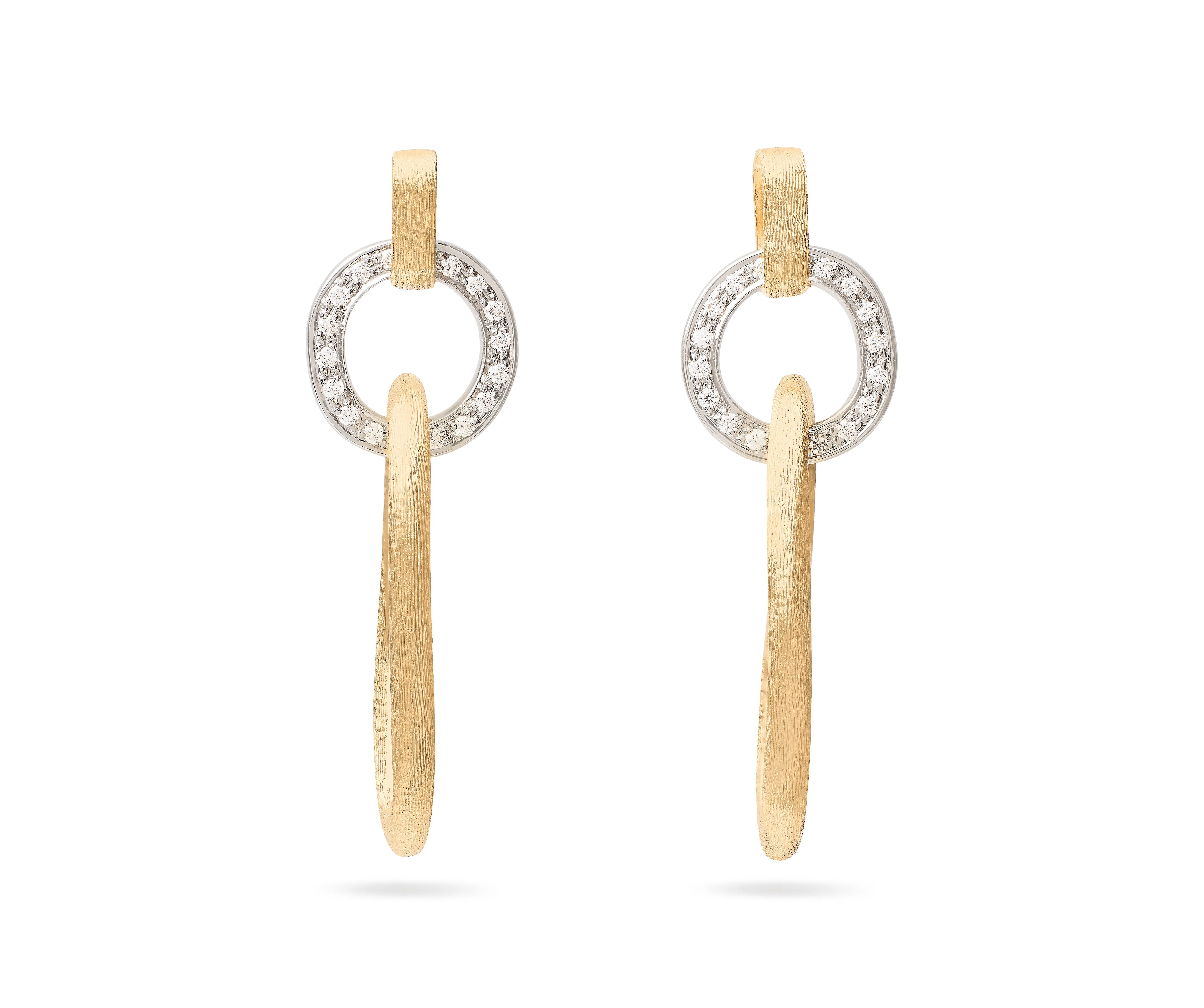 18K Yellow Gold Flat Link Drop Earrings With Diamonds