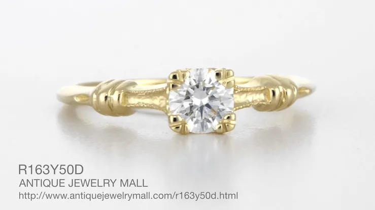 1920's Secret Hearts Solitaire Diamond Engagement Ring in 14 Karat Yellow Gold