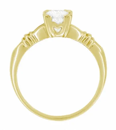 1920's Secret Hearts Solitaire Diamond Engagement Ring in 14 Karat Yellow Gold