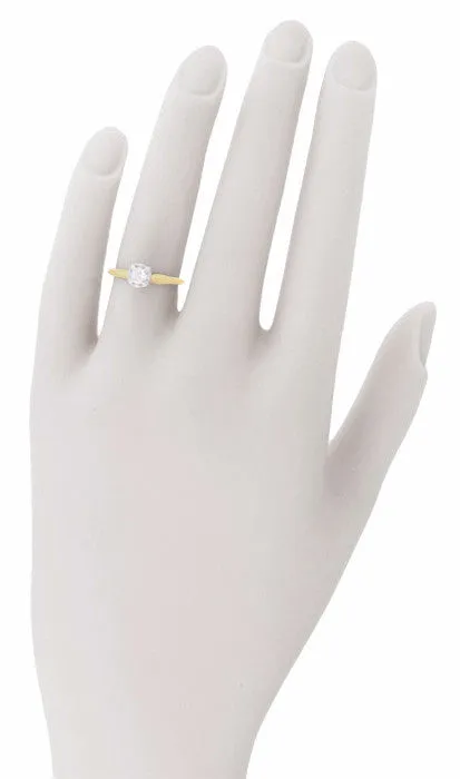 1950's Mixed Metals Illusion Solitaire Vintage Style 0.61 Carat Diamond Engagement Ring in 14 Karat Two Tone Yellow & White Gold