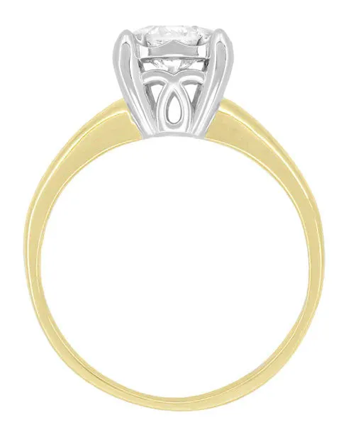 1950's Mixed Metals Illusion Solitaire Vintage Style 0.61 Carat Diamond Engagement Ring in 14 Karat Two Tone Yellow & White Gold