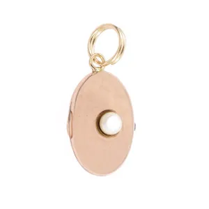 1950's Vintage Puffed Oval Pendant with Pearl in 14 Karat Rose Gold