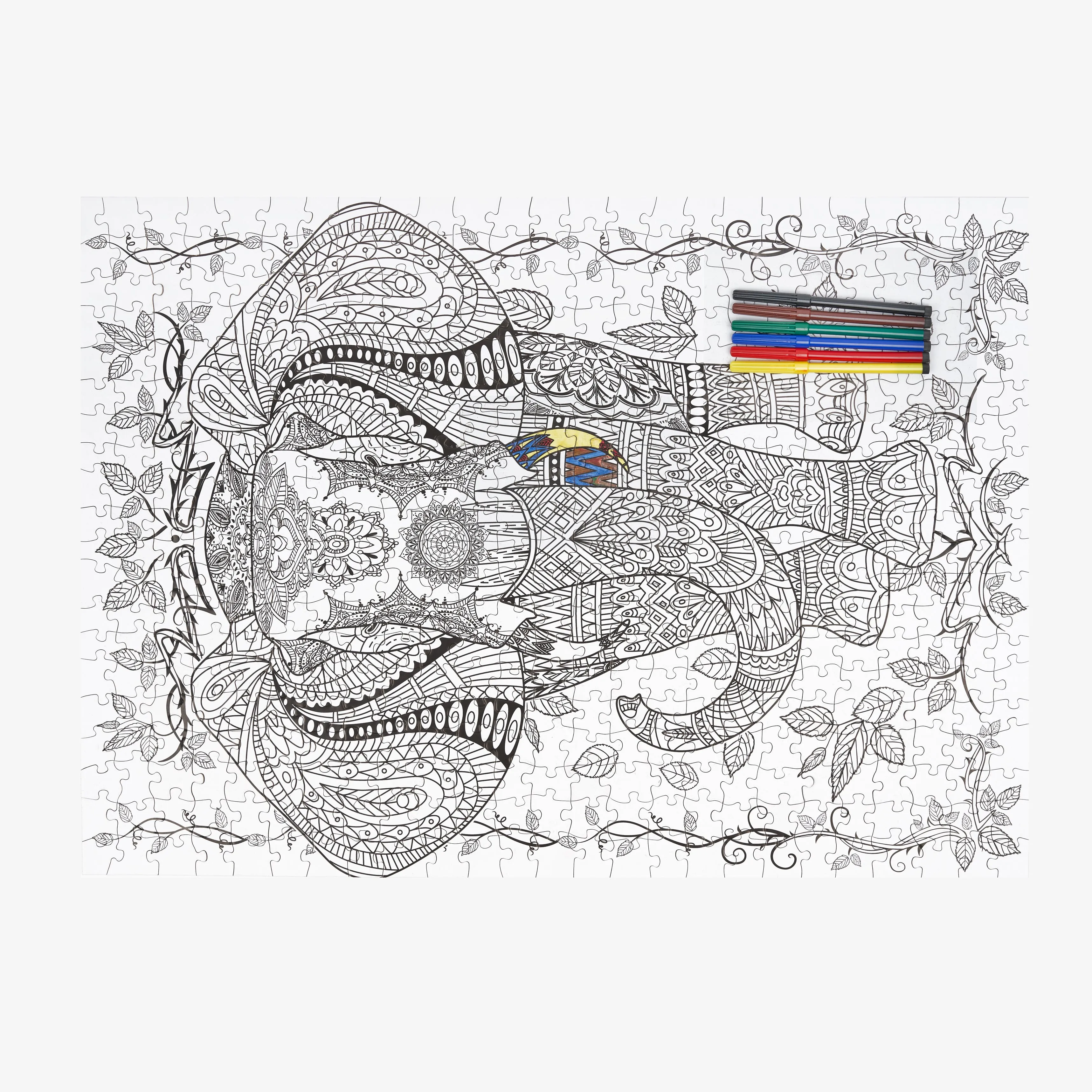 500pcs Colour-In Elephant Puzzle with 6 Pens
