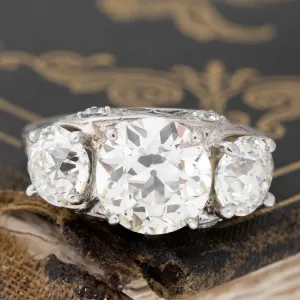 5.34ctw Old European Cut Diamond Trilogy Ring, GIA