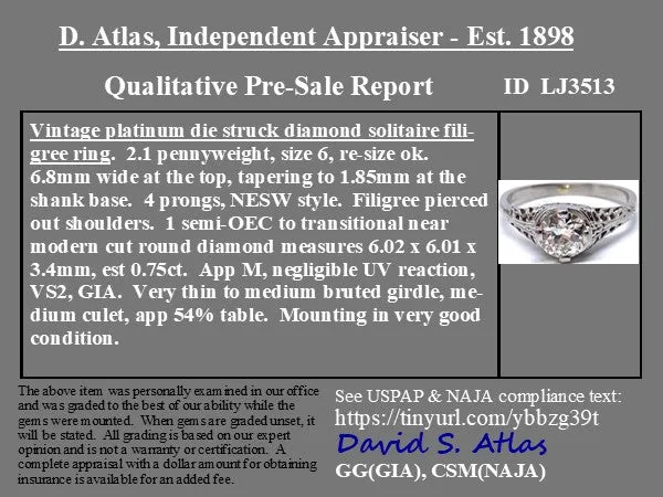 .75ct Antique Old European Cut Diamond Solitaire