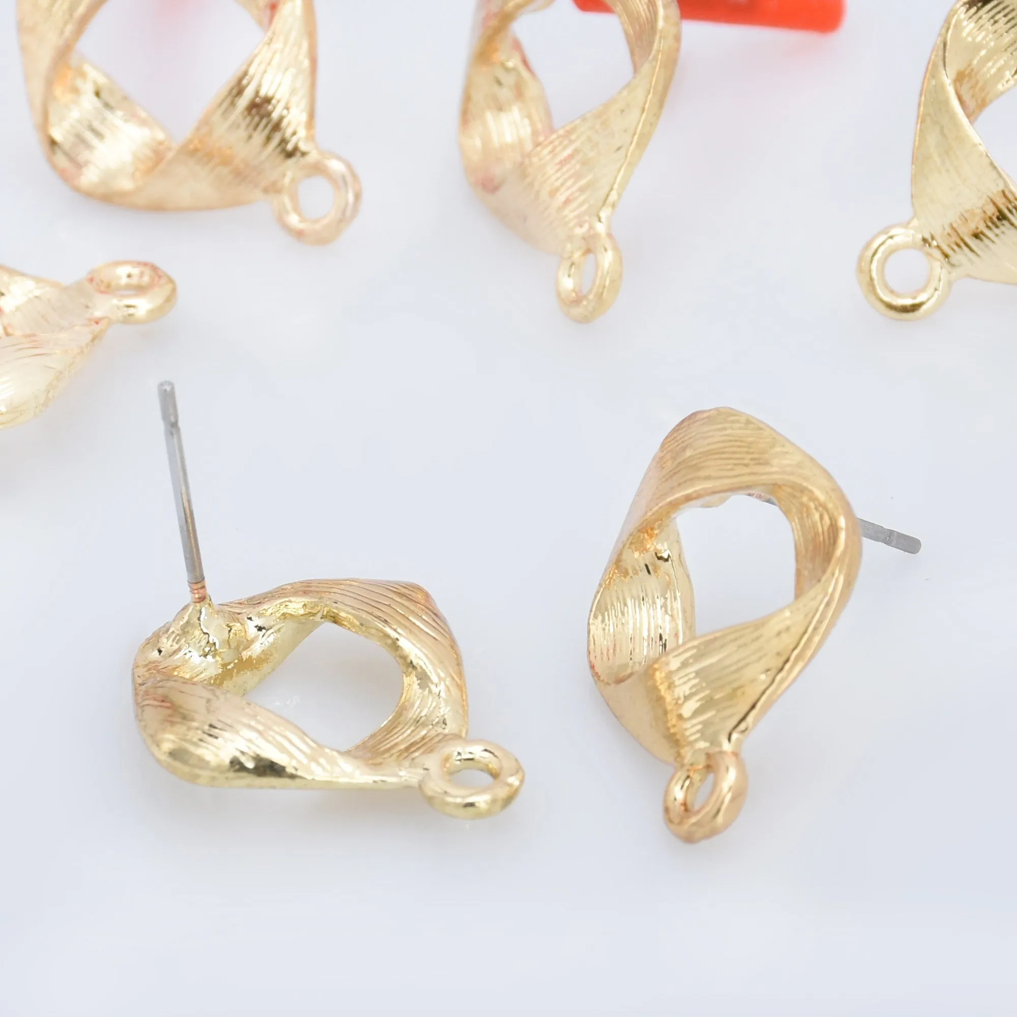 Alloy Curved Post Earrings Findings Simple Connector Stud Ear Accessories DIY Making Jewelry Golden Plated 6pcs 102823