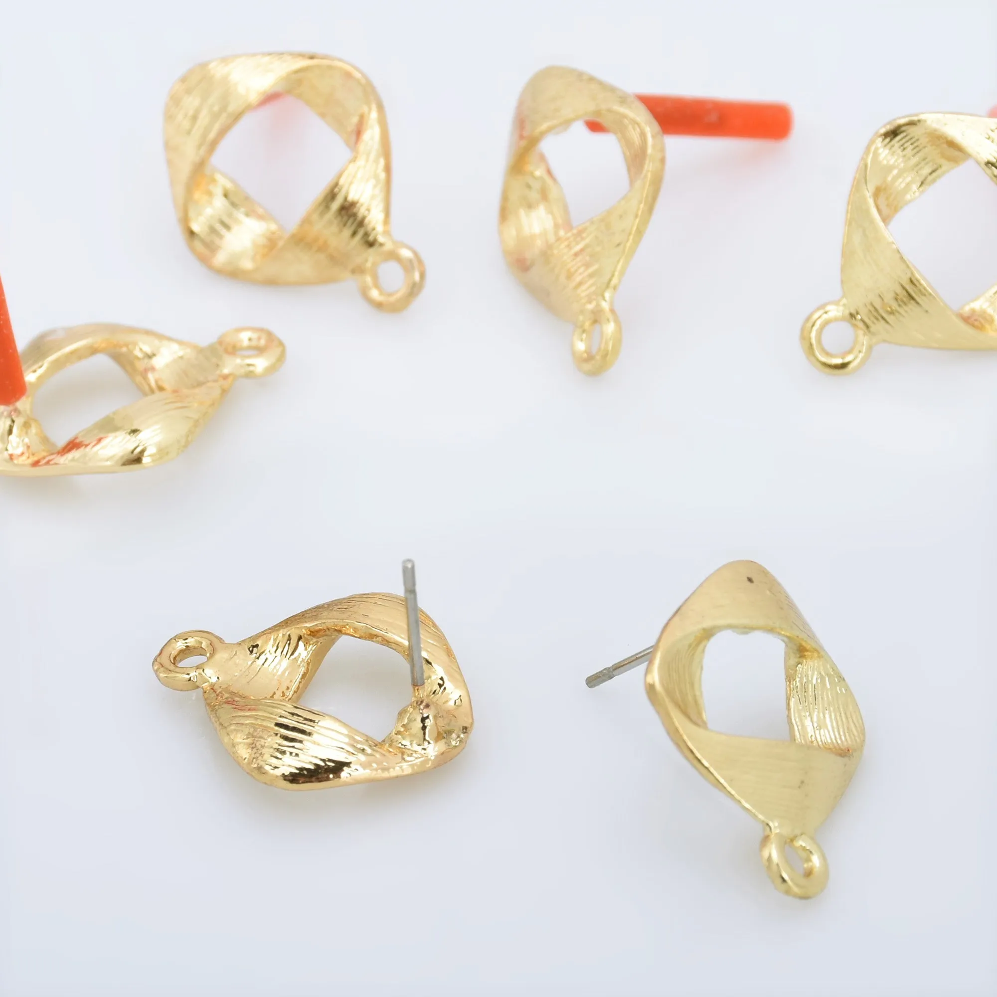 Alloy Curved Post Earrings Findings Simple Connector Stud Ear Accessories DIY Making Jewelry Golden Plated 6pcs 102823