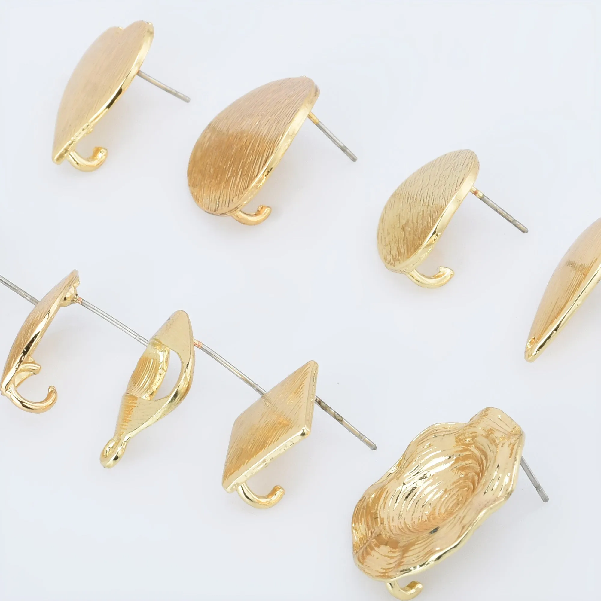 Alloy Curved Post Earrings Findings Simple Connector Stud Ear Accessories DIY Making Jewelry Golden Plated 6pcs 102823