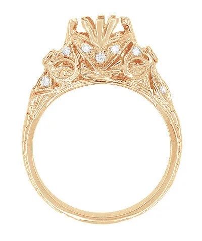 Antique Style Filigree Edwardian Engagement Ring Semimount for a 1.00 to 1.30 Carat Diamond in 14 Karat Rose ( Pink ) Gold