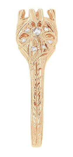 Antique Style Filigree Edwardian Engagement Ring Semimount for a 1.00 to 1.30 Carat Diamond in 14 Karat Rose ( Pink ) Gold