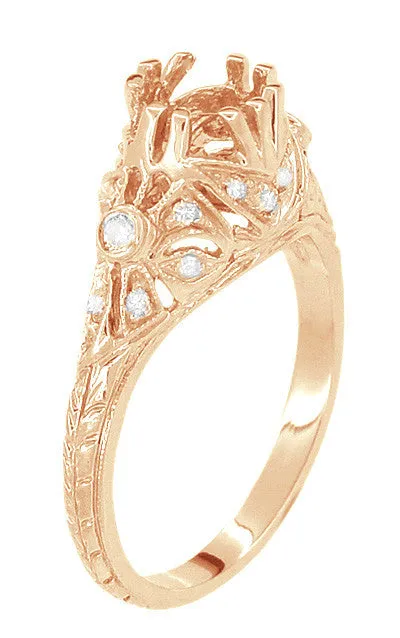 Antique Style Filigree Edwardian Engagement Ring Semimount for a 1.00 to 1.30 Carat Diamond in 14 Karat Rose ( Pink ) Gold