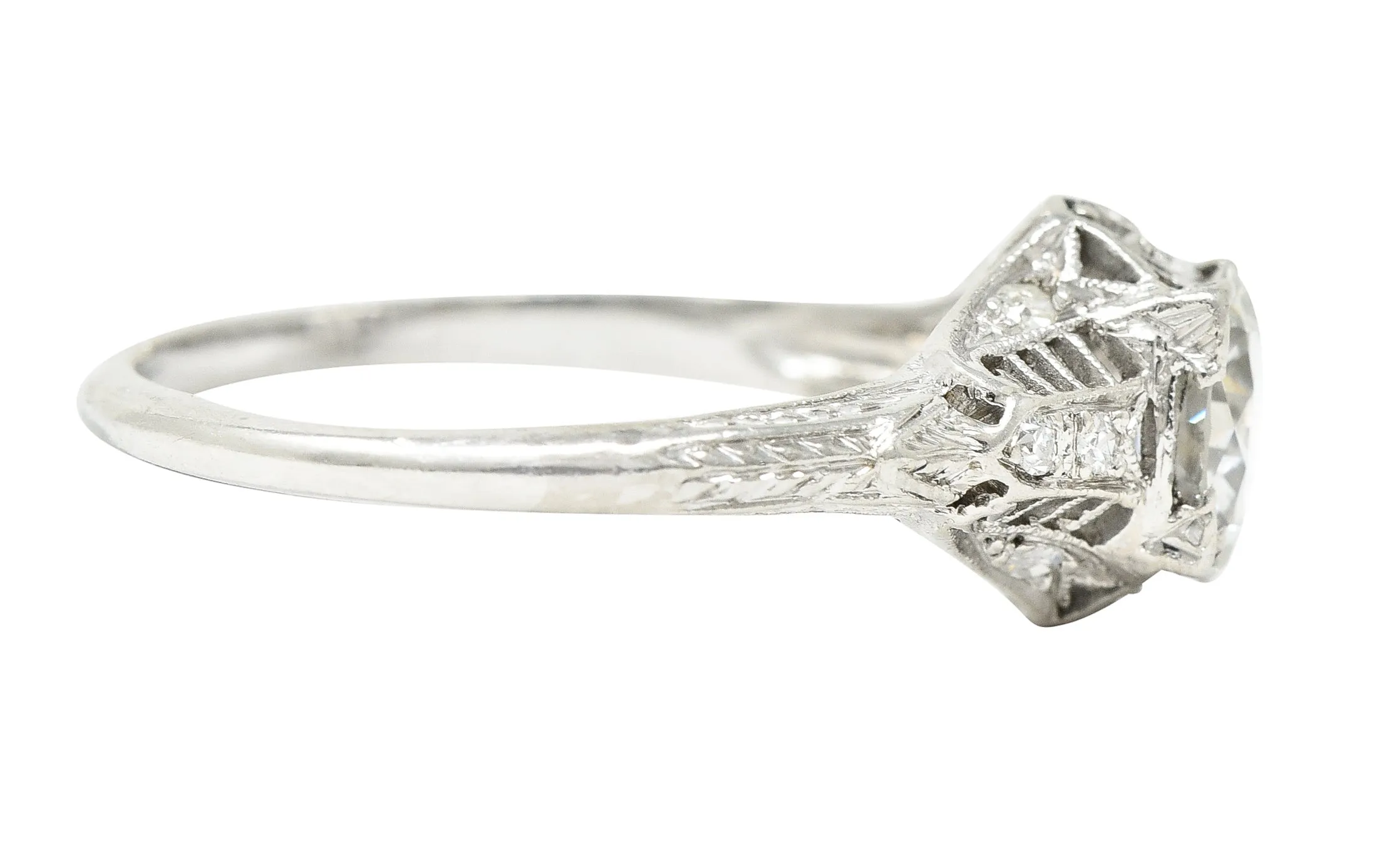 Art Deco 0.94 CTW Old European Cut Diamond Platinum Square Filigree Engagement Ring