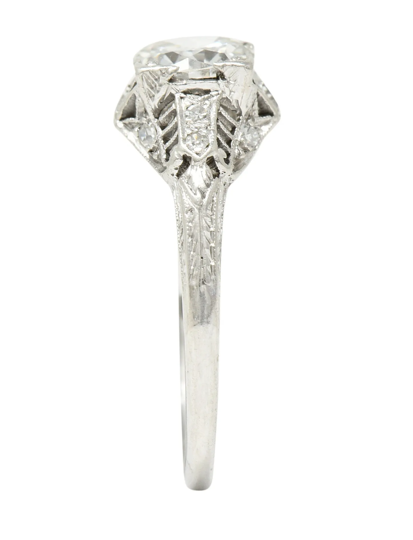 Art Deco 0.94 CTW Old European Cut Diamond Platinum Square Filigree Engagement Ring