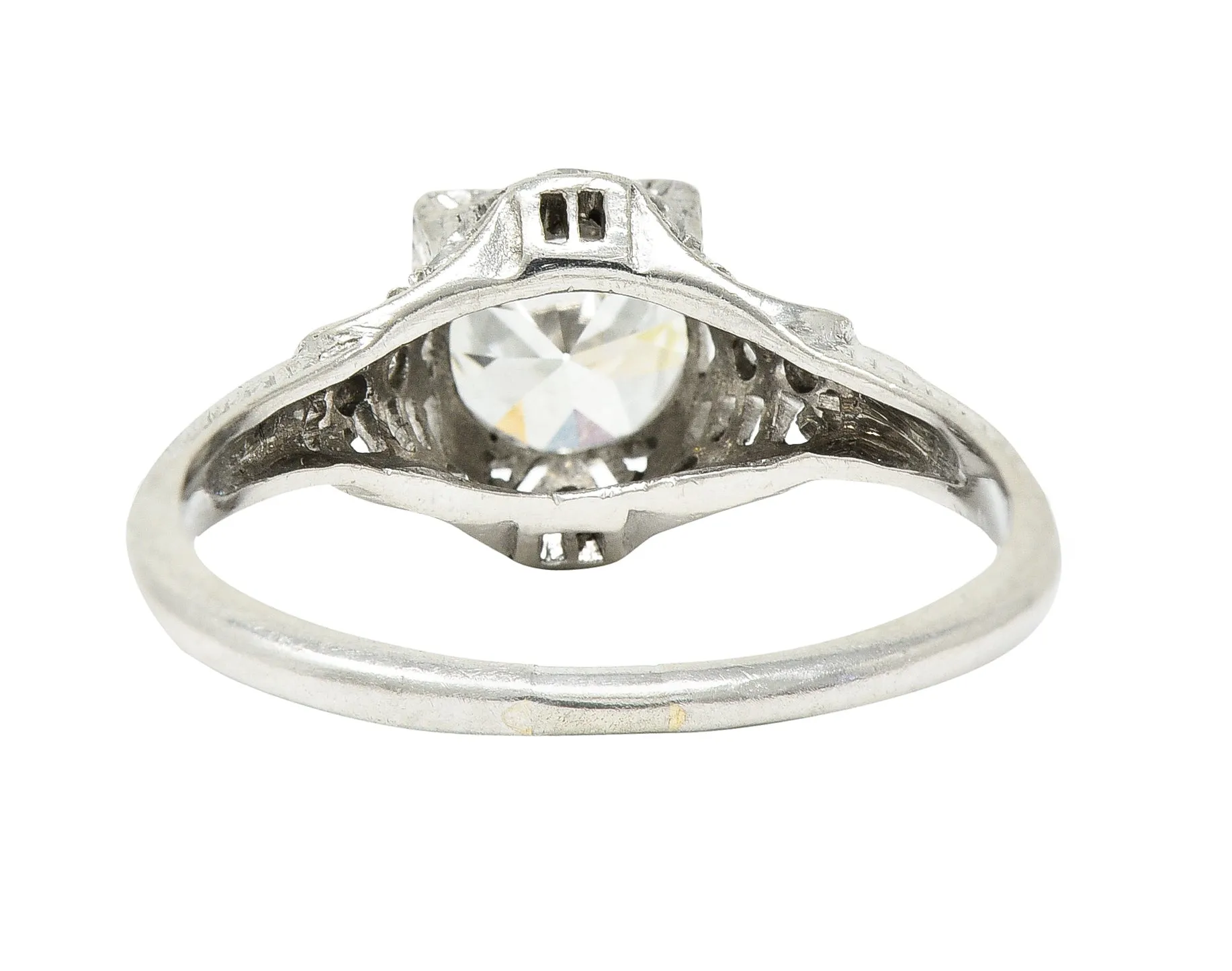 Art Deco 0.94 CTW Old European Cut Diamond Platinum Square Filigree Engagement Ring