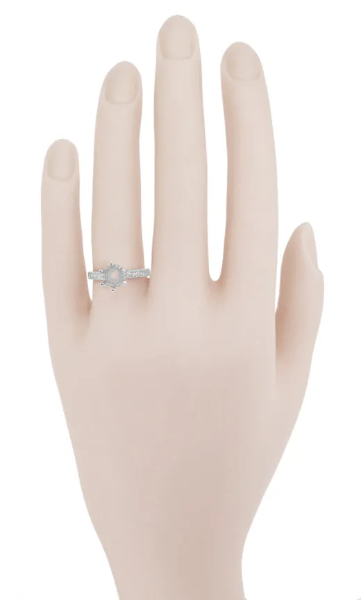 Art Deco 1 Carat Crown Filigree Scrolls Engagement Ring Setting in White Gold - 6.5mm Round Mount