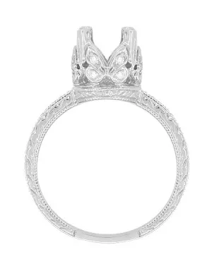 Art Deco Loving Butterflies Filigree Engagement Ring Setting for a 1 Carat Round Diamond in 18 Karat White Gold