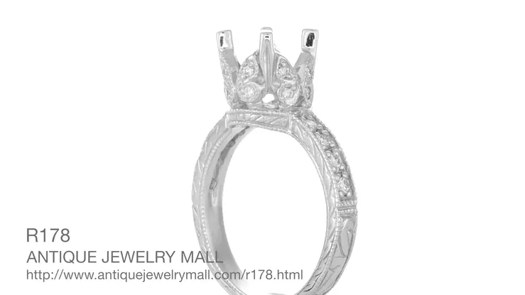 Art Deco Loving Butterflies Filigree Engagement Ring Setting for a 1 Carat Round Diamond in 18 Karat White Gold