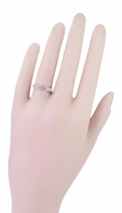 Art Deco Loving Butterflies Filigree Engagement Ring Setting for a 1 Carat Round Diamond in 18 Karat White Gold