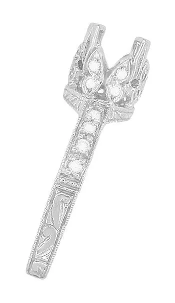 Art Deco Loving Butterflies Filigree Engagement Ring Setting for a 1 Carat Round Diamond in 18 Karat White Gold