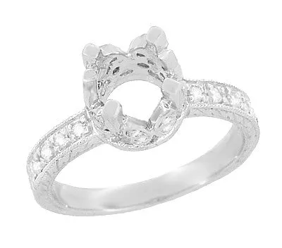 Art Deco Loving Butterflies Filigree Engagement Ring Setting for a 1 Carat Round Diamond in 18 Karat White Gold