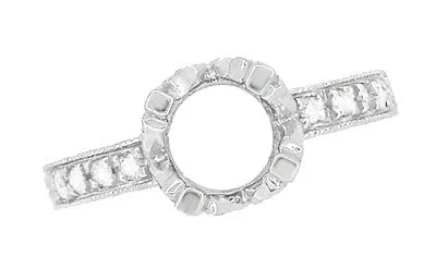 Art Deco Loving Butterflies Filigree Engagement Ring Setting for a 1 Carat Round Diamond in 18 Karat White Gold