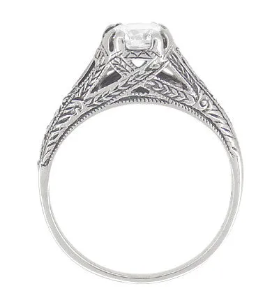 Art Deco White Topaz Filigree Engraved Promise Ring in Sterling Silver