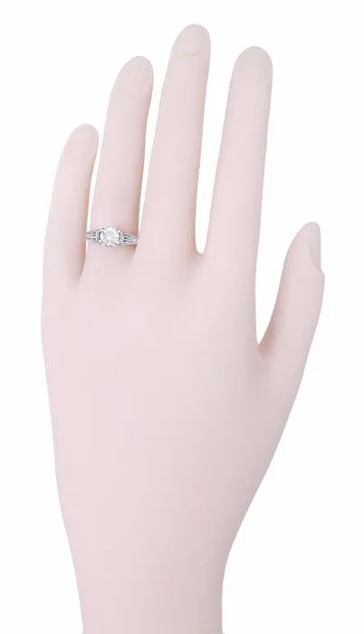 Art Deco White Topaz Filigree Engraved Promise Ring in Sterling Silver