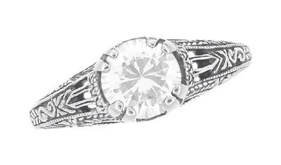 Art Deco White Topaz Filigree Engraved Promise Ring in Sterling Silver