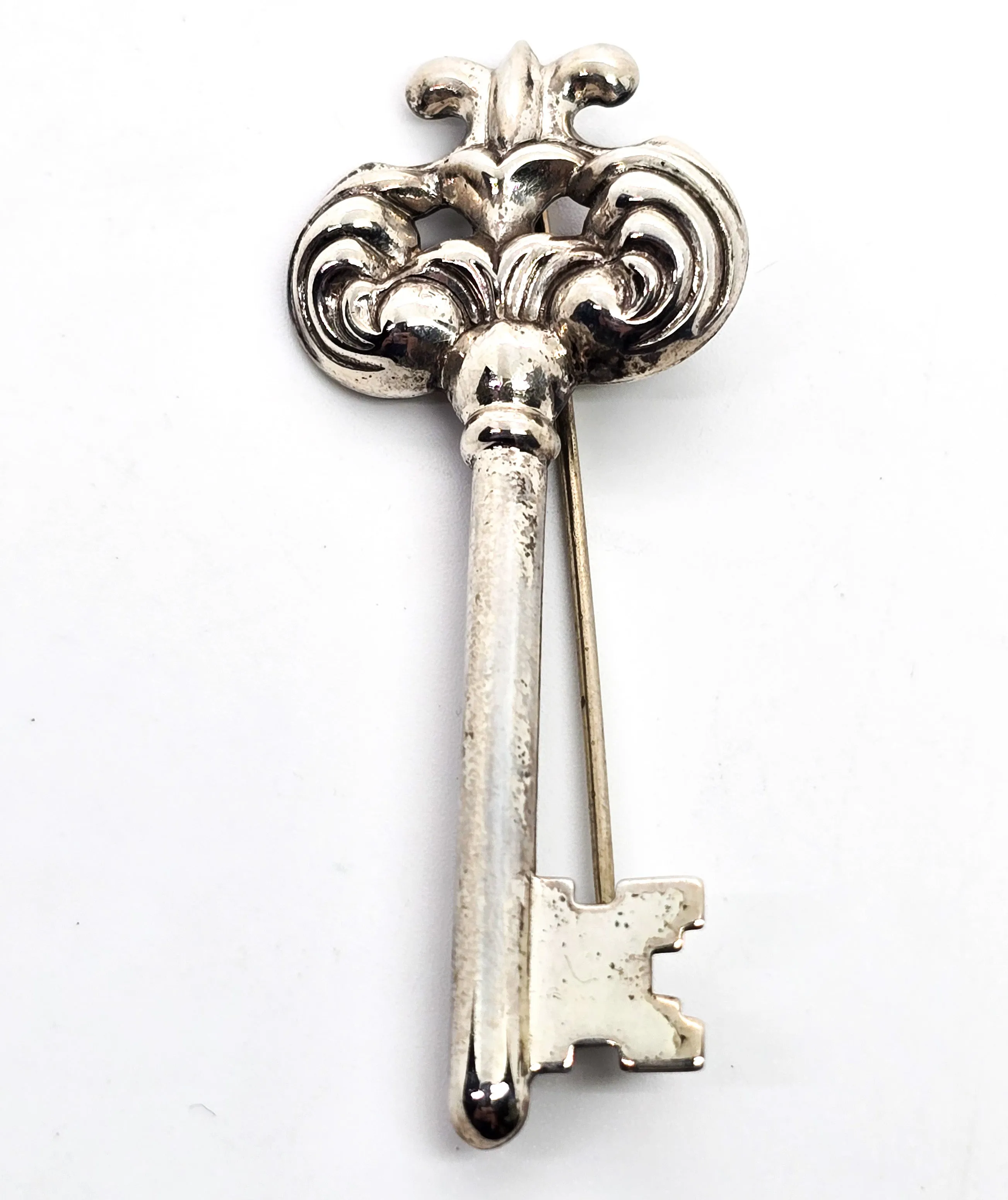 Beau Sterling Skeleton Key  vintage signed sterling silver mid century brooch