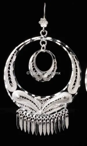 Big Double Circle Earrings Mexican Sterling Silver Filigree From Taxco .925