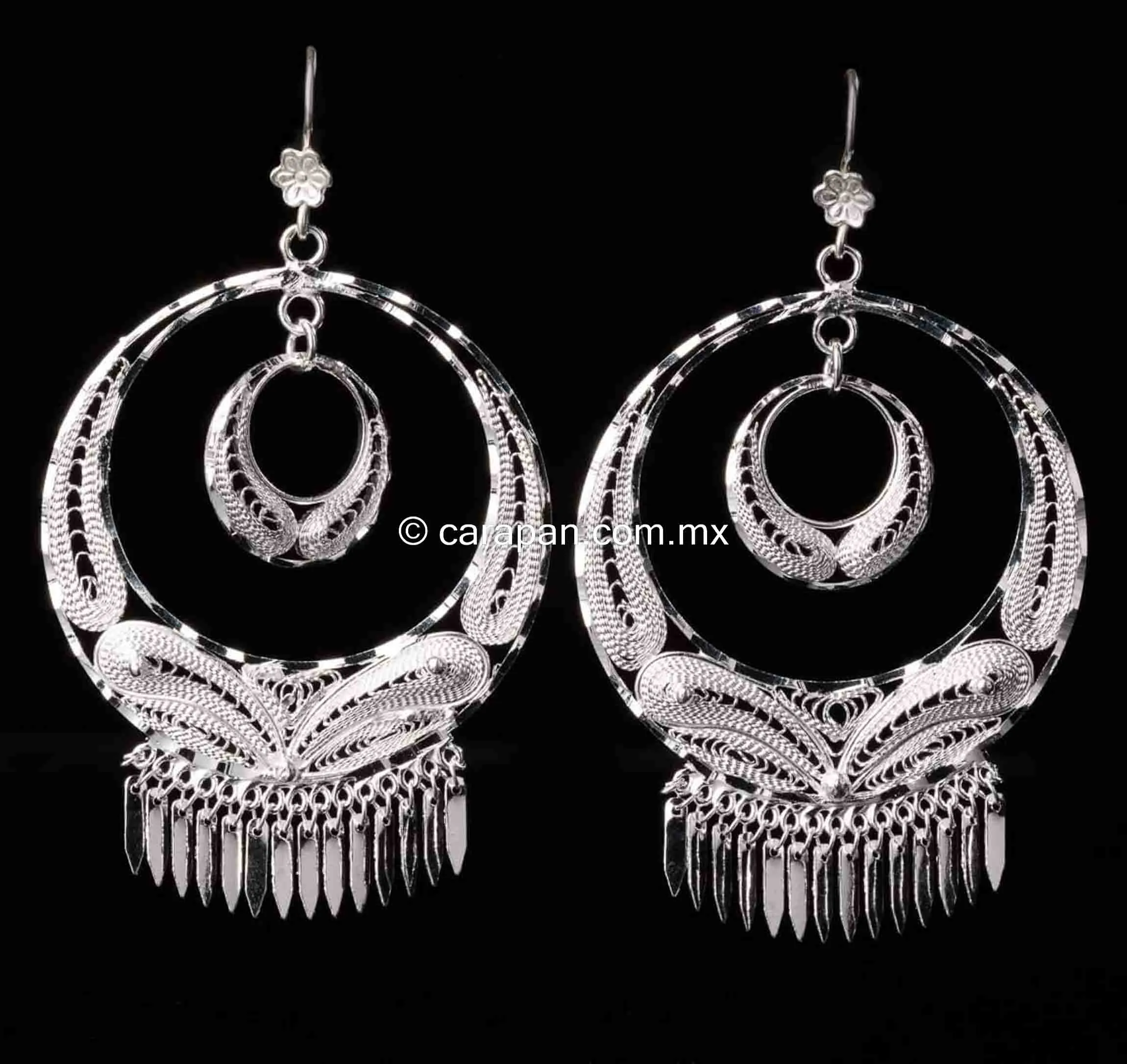 Big Double Circle Earrings Mexican Sterling Silver Filigree From Taxco .925