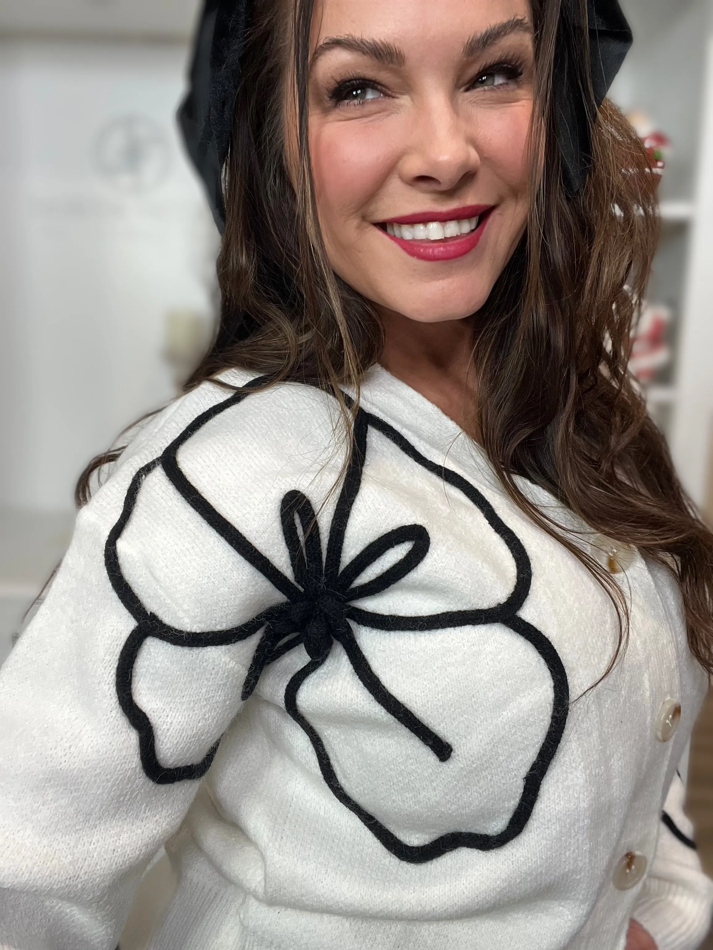 Black Floral Sweater Cardigan