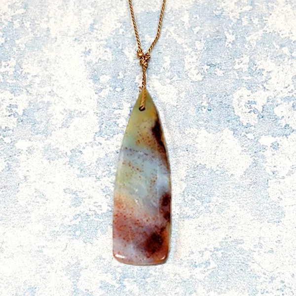 Blue Brown Jasper Shield Cutstone Pendant