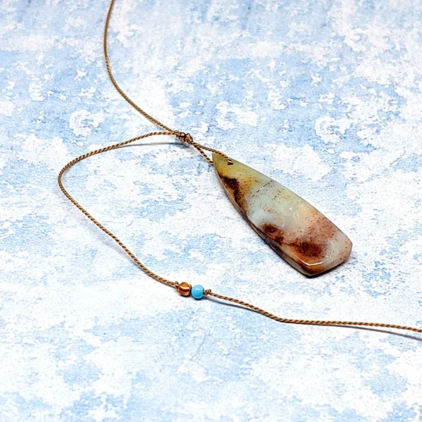 Blue Brown Jasper Shield Cutstone Pendant