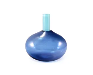 Blue Oval Tube Top Vase
