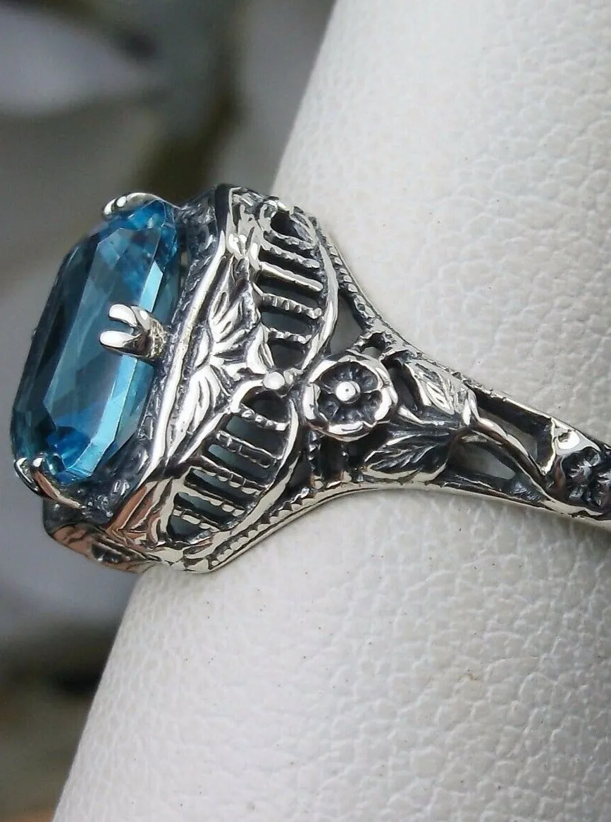 Blue Topaz Ring, Natural or Simulated Sky Blue Gemstone, Edwardian Jewelry #D148