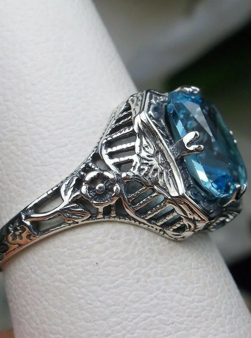 Blue Topaz Ring, Natural or Simulated Sky Blue Gemstone, Edwardian Jewelry #D148