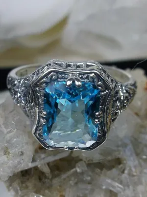 Blue Topaz Ring, Natural or Simulated Sky Blue Gemstone, Edwardian Jewelry #D148