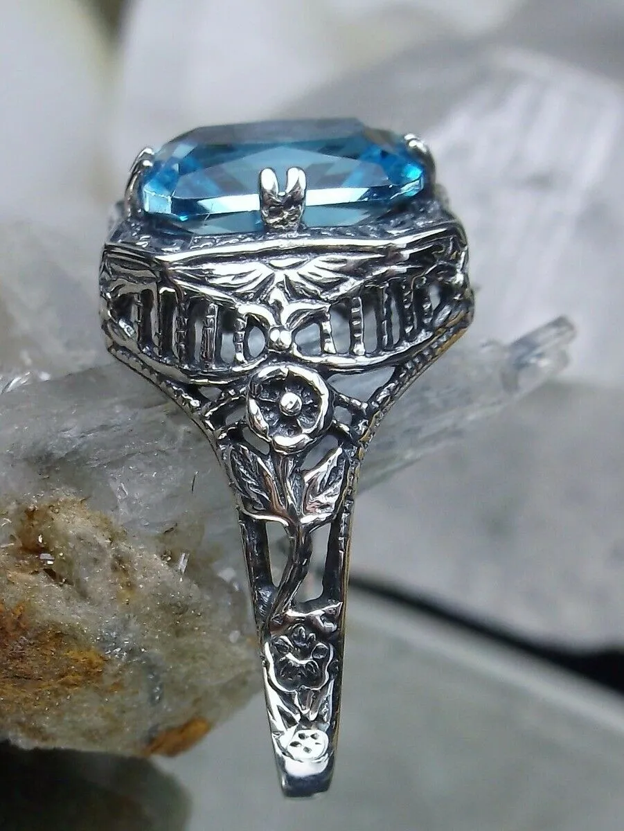 Blue Topaz Ring, Natural or Simulated Sky Blue Gemstone, Edwardian Jewelry #D148