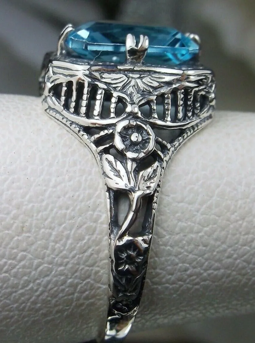 Blue Topaz Ring, Natural or Simulated Sky Blue Gemstone, Edwardian Jewelry #D148