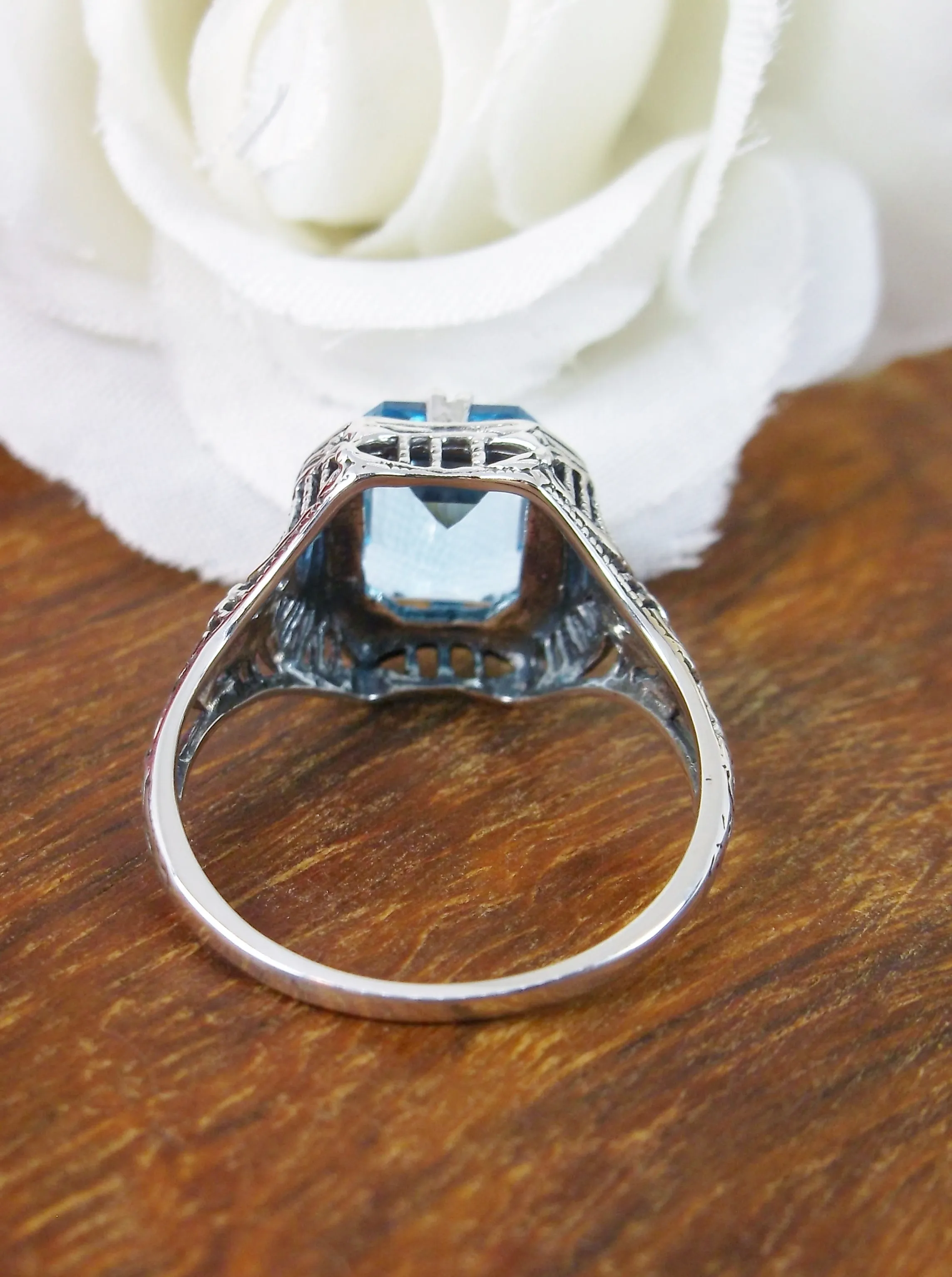 Blue Topaz Ring, Natural or Simulated Sky Blue Gemstone, Edwardian Jewelry #D148