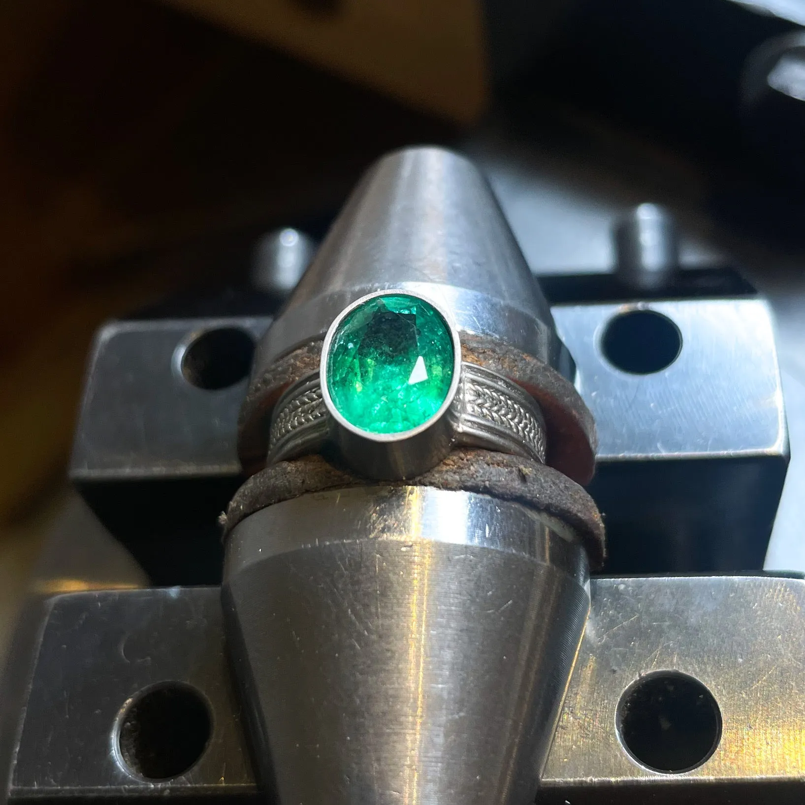 Braid Triple Row Oval Emerald Ring in 18K Alpine Gold