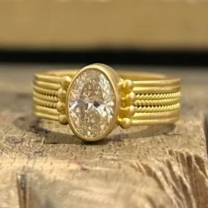 Braid Triple Row with Granules Oval Diamond Ring in 20K Peach Gold
